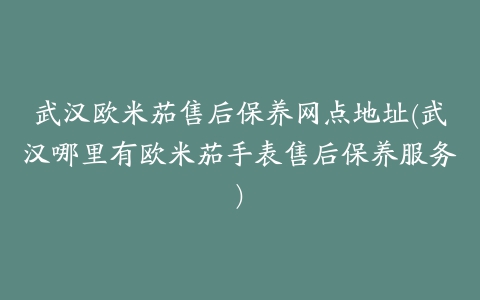 武汉欧米茄售后保养网点地址(武汉哪里有欧米茄手表售后保养服务)