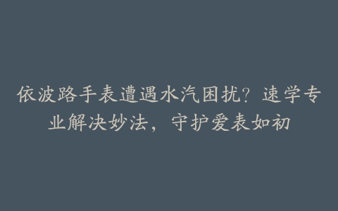 依波路手表遭遇水汽困扰?速学专业解决妙法,守护爱表如初