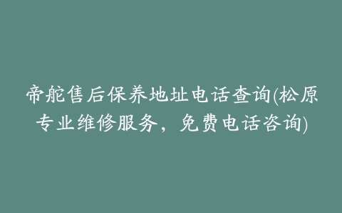帝舵售后保养地址电话查询(松原专业维修服务,免费电话咨询)