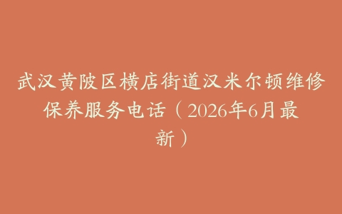 武汉黄陂区横店街道汉米尔顿维修保养服务电话（2026年6月最新）