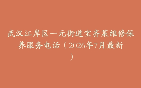 武汉江岸区一元街道宝齐莱维修保养服务电话（2026年7月最新）
