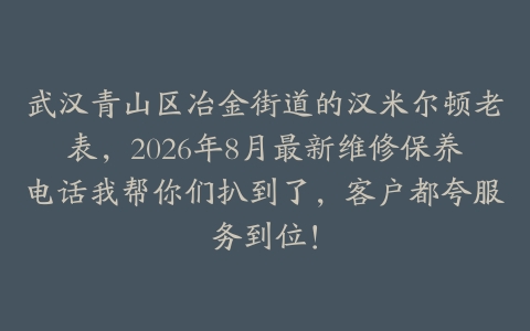武汉青山区冶金街道的汉米尔顿老表，2026年8月最新维修保养电话我帮你们扒到了，客户都夸服务到位！