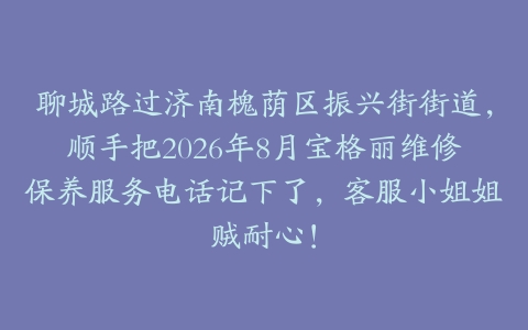 聊城路过济南槐荫区振兴街街道，顺手把2026年8月宝格丽维修保养服务电话记下了，客服小姐姐贼耐心！