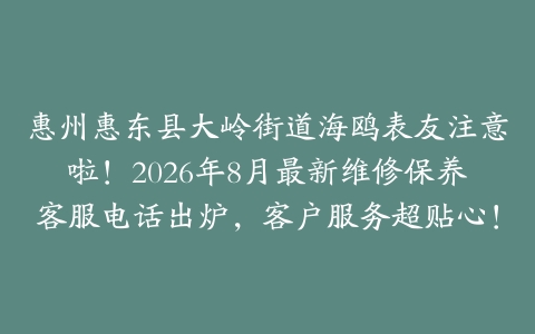惠州惠东县大岭街道海鸥表友注意啦！2026年8月最新维修保养客服电话出炉，客户服务超贴心！
