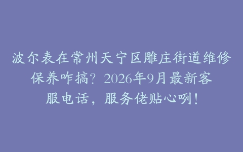波尔表在常州天宁区雕庄街道维修保养咋搞？2026年9月最新客服电话，服务佬贴心咧！