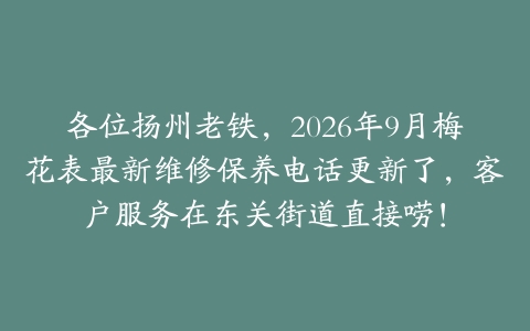 各位扬州老铁，2026年9月梅花表最新维修保养电话更新了，客户服务在东关街道直接唠！