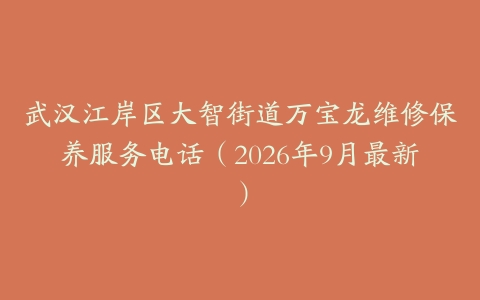 武汉江岸区大智街道万宝龙维修保养服务电话（2026年9月最新）
