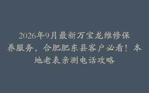 2026年9月最新万宝龙维修保养服务，合肥肥东县客户必看！本地老表亲测电话攻略