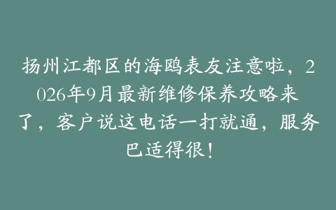 扬州江都区的海鸥表友注意啦，2026年9月最新维修保养攻略来了，客户说这电话一打就通，服务巴适得很！