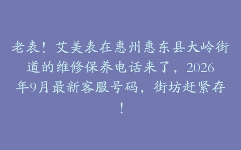 老表！艾美表在惠州惠东县大岭街道的维修保养电话来了，2026年9月最新客服号码，街坊赶紧存！