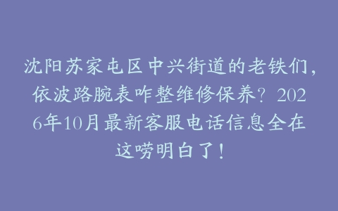 沈阳苏家屯区中兴街道的老铁们,依波路腕表咋整维修保养?2026年10月最新客服电话信息全在这唠明白了!