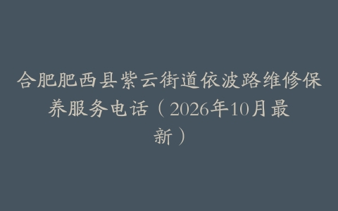 合肥肥西县紫云街道依波路维修保养服务电话（2026年10月最新）