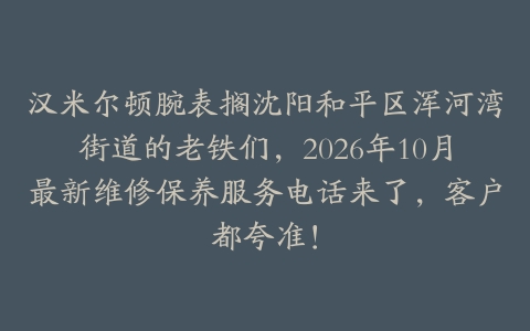 汉米尔顿腕表搁沈阳和平区浑河湾街道的老铁们，2026年10月最新维修保养服务电话来了，客户都夸准！