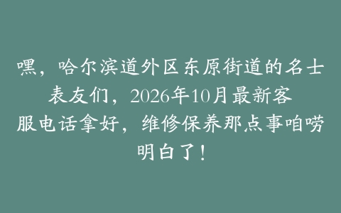 嘿，哈尔滨道外区东原街道的名士表友们，2026年10月最新客服电话拿好，维修保养那点事咱唠明白了！