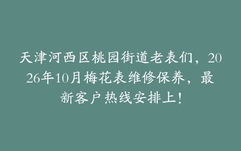 天津河西区桃园街道老表们，2026年10月梅花表维修保养，最新客户热线安排上！