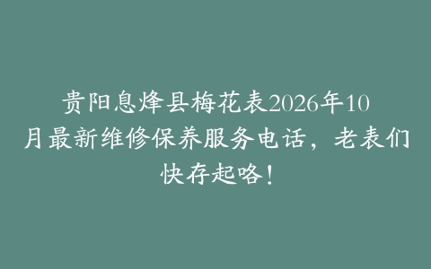 贵阳息烽县梅花表2026年10月最新维修保养服务电话，老表们快存起咯！