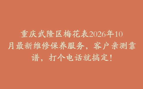 重庆武隆区梅花表2026年10月最新维修保养服务，客户亲测靠谱，打个电话就搞定！