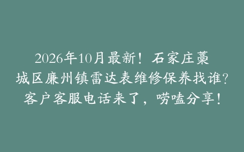 2026年10月最新！石家庄藁城区廉州镇雷达表维修保养找谁？客户客服电话来了，唠嗑分享！