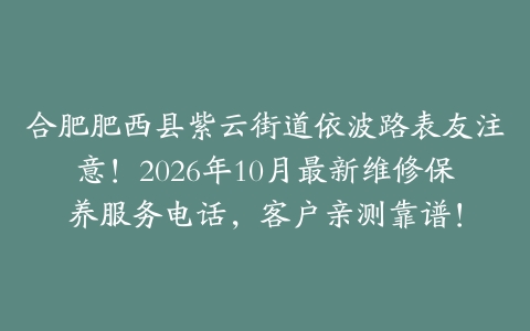 合肥肥西县紫云街道依波路表友注意！2026年10月最新维修保养服务电话，客户亲测靠谱！